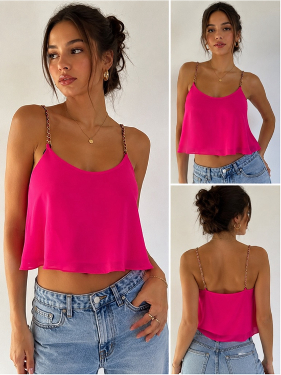 Charlotte Russe Tops - Charlotte Russe M Hot Pink Chain Strap Crop Tank Top Y2K Barbiecore